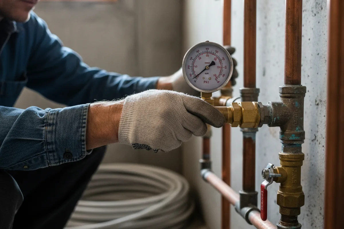 Pressure testing a repaired line during Water Line Repair in Villa Ridge